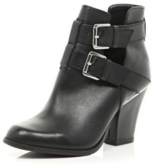 River Island Black cut out buckle western ankle boots