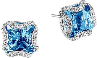 John Hardy Sterling Silver Classic Chain Square London Blue Topaz Stud Earrings with Diamonds