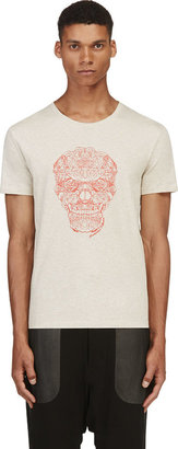 Alexander McQueen Beige & Red Embroidered Hands Skull T-shirt