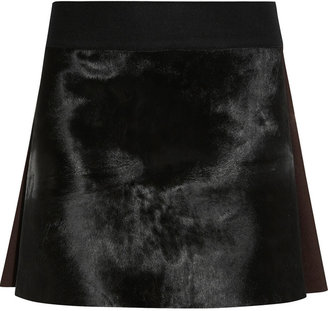 Victoria Beckham Stretch-wool felt and calf hair mini skirt