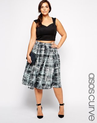 ASOS Curve CURVE Midi Skirt In Digital Check Print - Multi