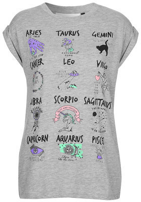 Topshop Womens Star Signs Tee By Tee And Cake - Grey Marl