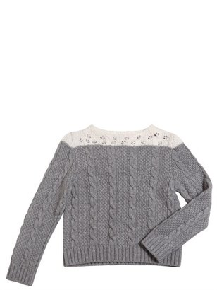 Simonetta Embellished Cable Knit Wool Sweater