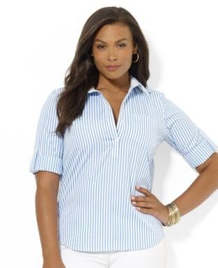 Lauren Ralph Lauren Plus Long-Sleeved Striped Cotton Shirt