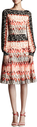 Carolina Herrera Watercolor-Squares Silk Dress