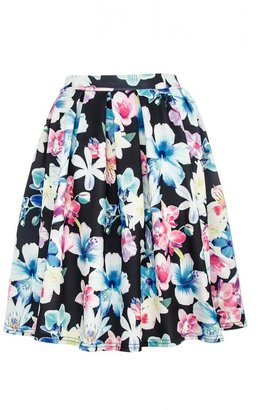 Quiz Black Full Pleat Knee Length Floral Skirt