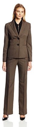 Le Suit Women's 2 Button Melange Peak Collar Jacket and Pant Suit Set