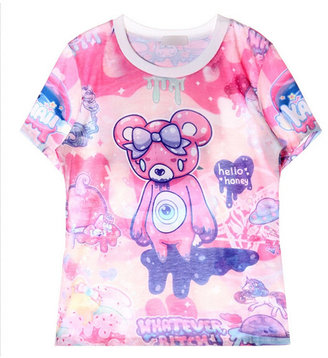 Harajuku Lovers Style Pattern Print Short Sleeves Pink T-shirt