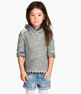 H&M Hooded Sweatshirt with Lace - Gray melange - Kids
