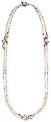Double pearl station crystal bead necklace
