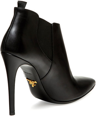 Prada Leather Pointed-Toe Ankle Bootie