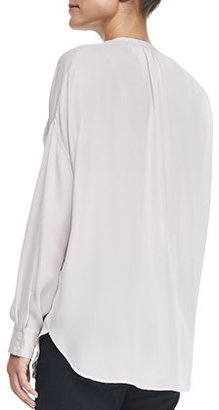 Vince Silk Popover Long-Sleeve Blouse, Cameo