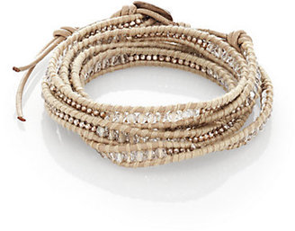 Chan Luu Clear Quartz, Crystal, Sterling Silver & Leather Multi-Row Beaded Wrap Bracelet