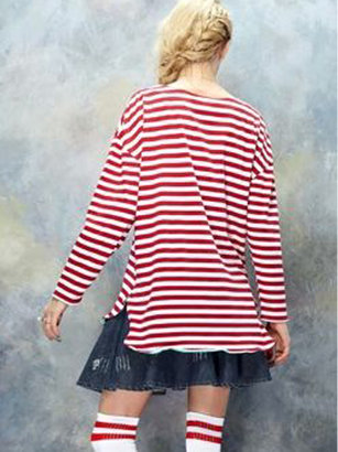 Choies ELF SACK Red Stripes T-shirt with Embroidery Letter Front