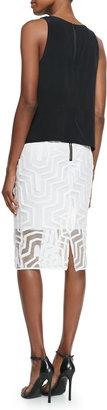 Milly Layered Sandwashed Silk Tank & Fil Coupe Pencil Skirt