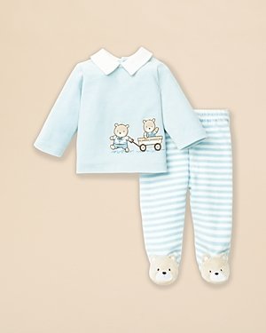 Little Me Infant Boys' Bear Velour Top & Stripe Pants Set - Sizes 3-9 Months