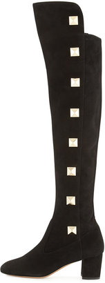 Valentino Rockstud Suede Over-the-Knee Boot, Black