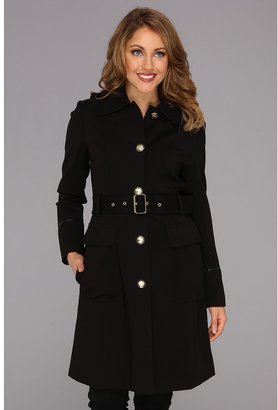 Vince Camuto Belted Hooded Trench w/ Faux Leather Trim (Black) - Apparel