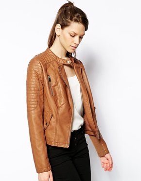 Oasis Sophie Faux Leather Biker Jacket - Tan
