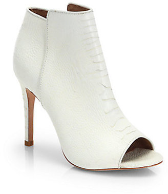 Joie Gwen Snake-Embossed Leather Open-Toe Ankle Boots