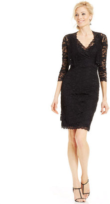 Marina Sequin Lace Tiered Dress and Jacket