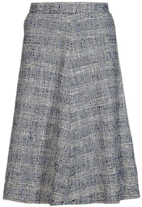 Marks and Spencer M&s Collection Best of British Silk Rich Checked A-Line Skirt with Linen