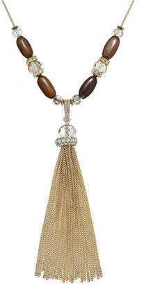 INC International Concepts Gold-Tone Bead and Crystal Tassel Y-Necklace
