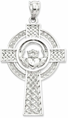 Celtic 14k White Gold Charm, Claddagh Cross Charm