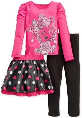 Nannette Little Girls' Minnie Mouse 3-Piece Graphic Top, Polka Dot Skirt & Leggings Set