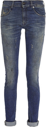 R 13 Skate distressed mid-rise skinny jeans
