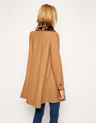 ASOS COLLECTION Swing Coat with Contrast Faux Fur Collar