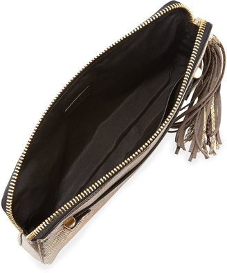 Milly El Dorado Snake-Print Tassel Clutch Bag, Gold