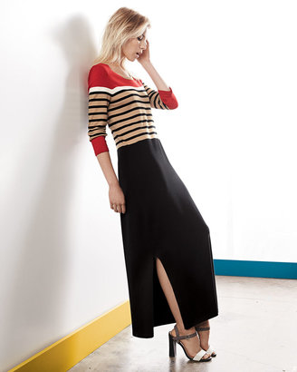 Joan Vass Long Striped Dress with Slits, Women's