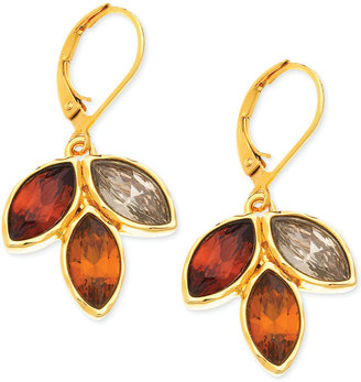 T Tahari Gold-Tone Small Coral Crystal Leverback Earrings