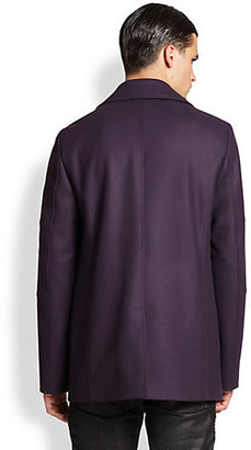 HUGO Double-Breasted Stretch Wool Peacoat