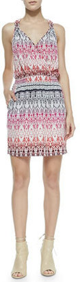 Neiman Marcus Cusp by Sleeveless Tapestry-Print Knotted Dress, Pink