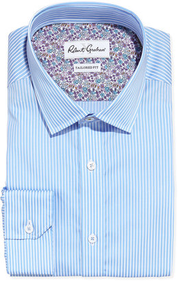 Robert Graham Torino Tailored-Fit Stripe Dress Shirt, Blue