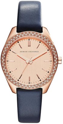Armani Exchange Rose Gold Dial and Blue Leather Strap Ladies Watch