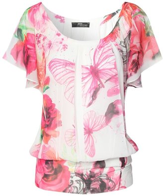 Jane Norman Butterfly rose sub print gypsy top