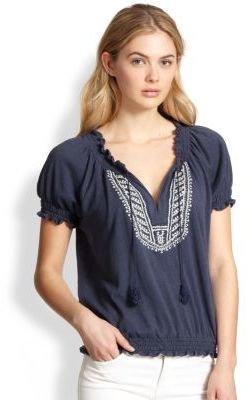 Soft Joie Harmony Embroidered Linen & Cotton Top