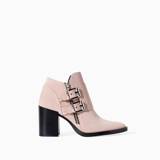 Zara 29489 Suede Leather Wide Heel Ankle Boot