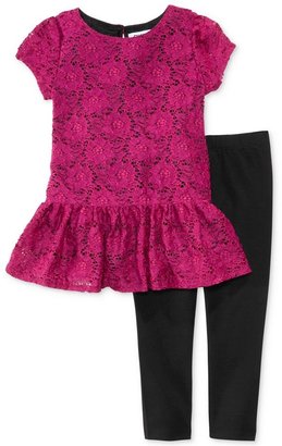 DKNY Little Girls' or Toddler Girls' 2-Piece Lace Peplum Top & Leggings Set