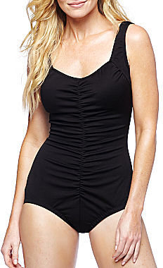 JCPenney Azul by Maxine of Hollywood Shirred-Front Spa 1-Piece Swimsuit