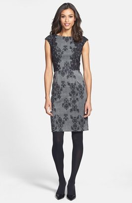 Adrianna Papell Placed & Print Lace Sheath Dress (Regular & Petite)