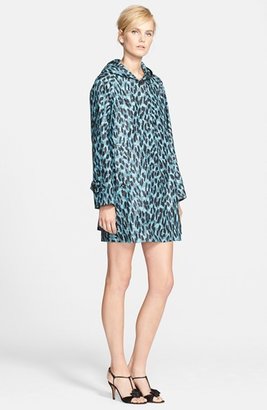 Marc Jacobs Leopard Print Hooded Water Resistant Silk Coat