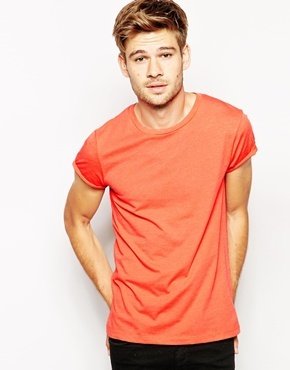 ASOS T-Shirt With Crew Neck And Rolled Sleeve - Coral marl