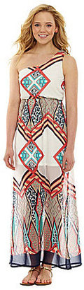 Sequin Hearts One-Shoulder Tribal Maxi Dress