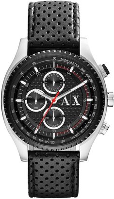 Armani Exchange Chronograph Black Dial and Black Leather Strap Mens Watch