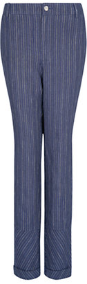 MANGO Pinstripe Linen Trousers, Blue