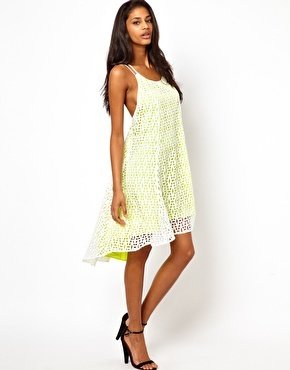 ASOS Swing Dress In Cut Out - Lime